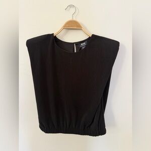Anthropologie Maeve Black Padded-Shoulder Sleeveless Top